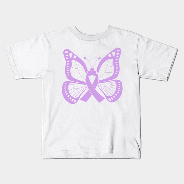 Lavender Butterfly Awareness Ribbon Kids T-Shirt by FanaticTee